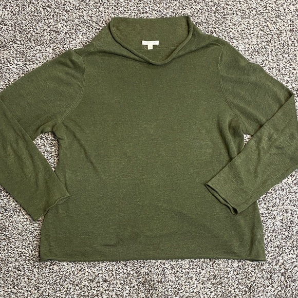 Eileen Fisher Olive Green Organic Linen Knit Top - Picture 6 of 6